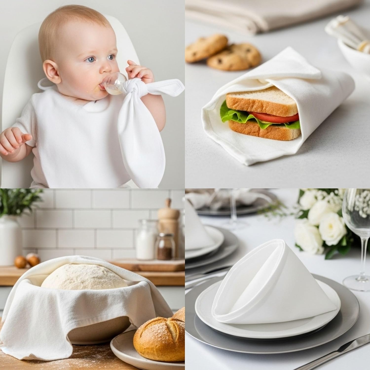WHITEWRAP Flour Sack Towels 100% Cotton Dish Towel Reusable Baking Cloth for Bread Dough