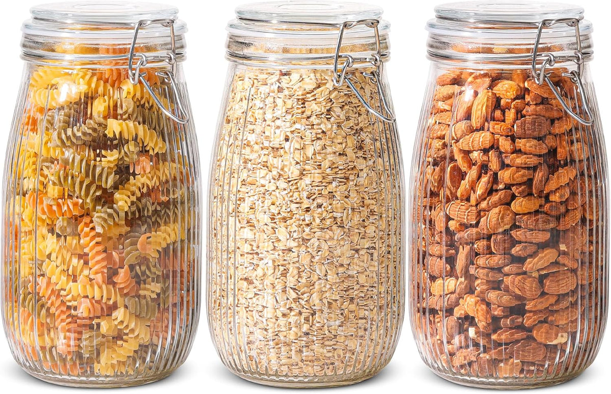 ComSaf Airtight Glass jar with lid 51oz Set of 3, Glass Storage Containers with Lids, Large Glass
