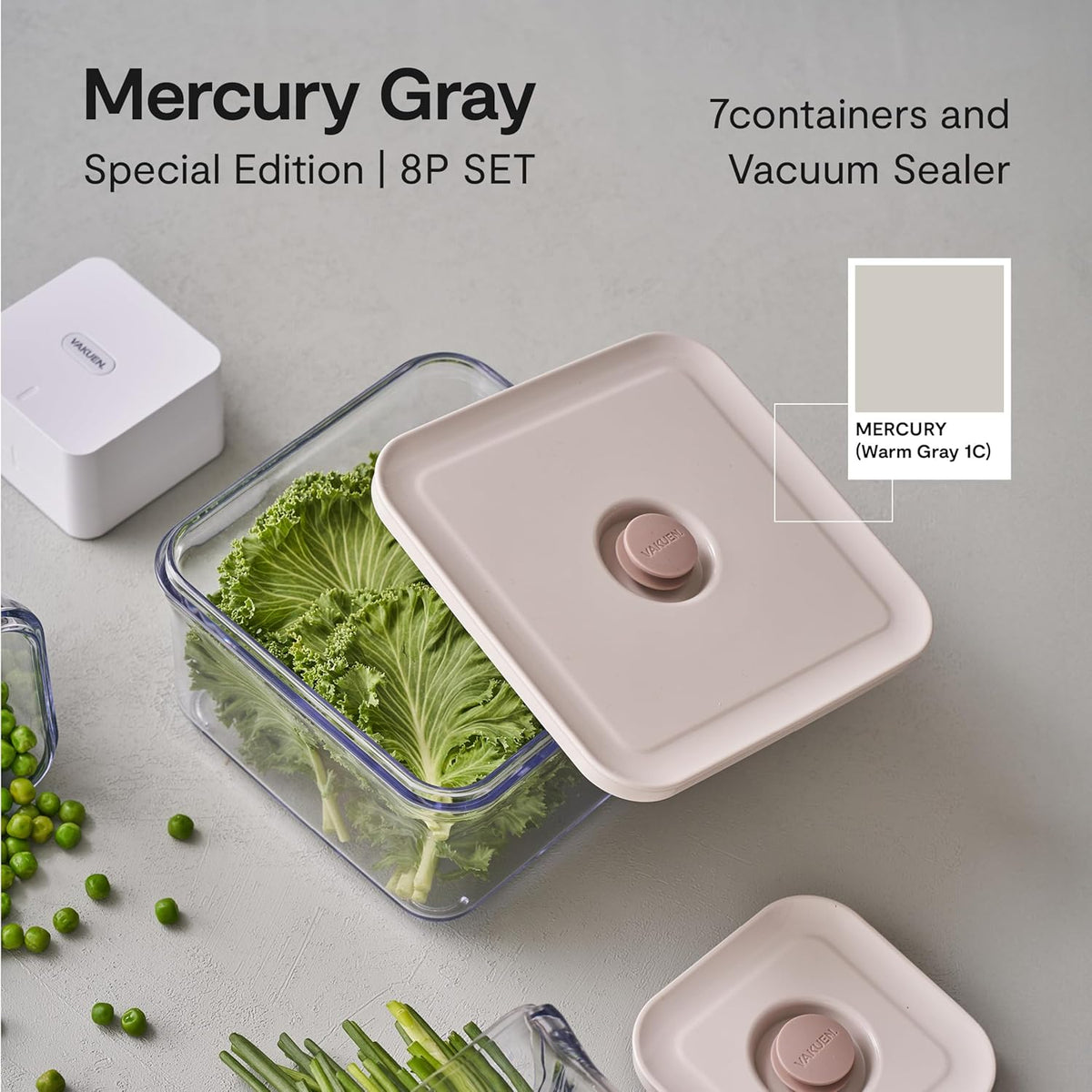 VAKUEN Premium Airtight Food Storage Container. Special Edition Mercury Color 8P/Set. 7pcs