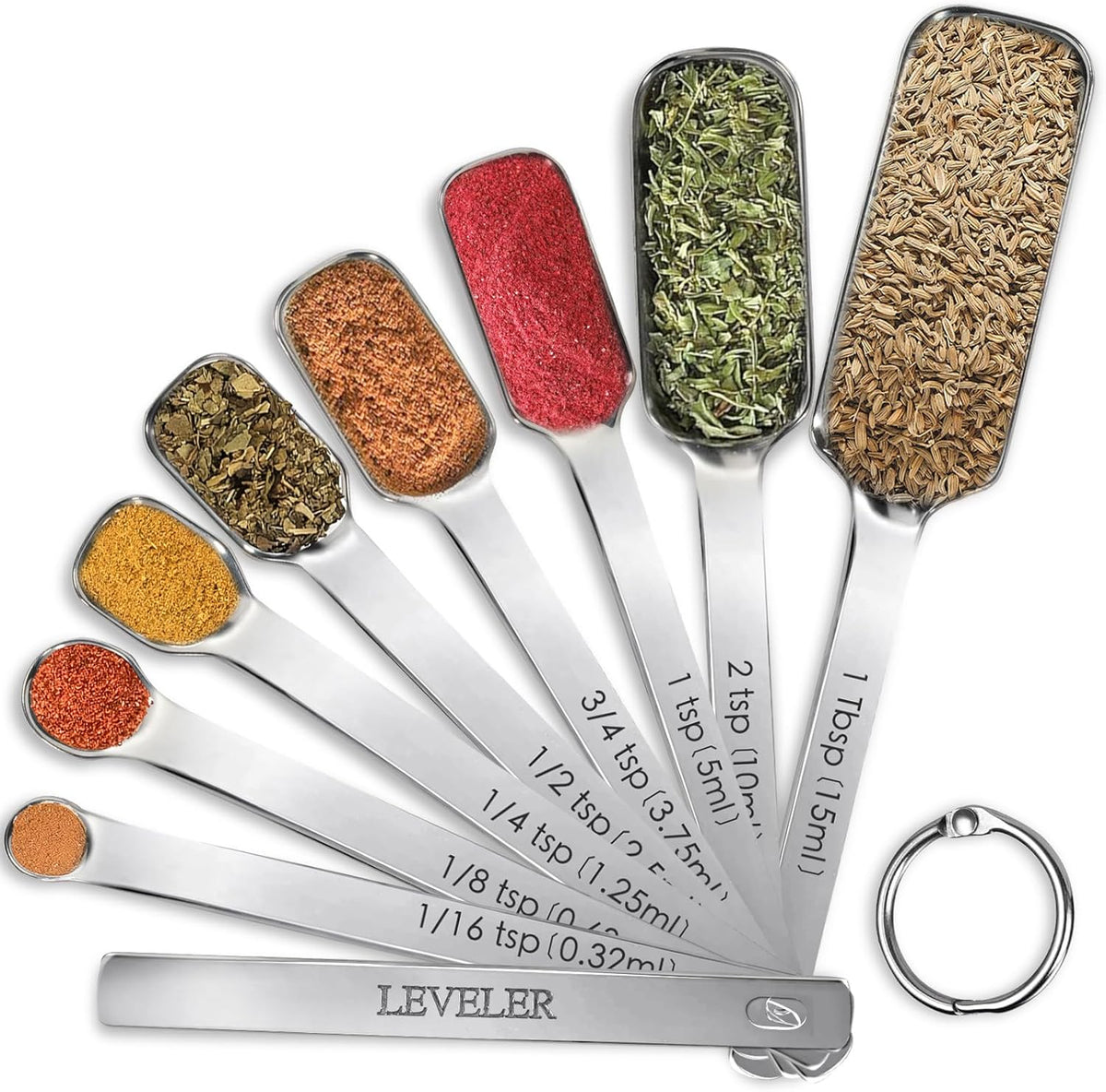 9 Pcs Measuring Spoons Set with Leveler, Metal Teaspoon & Tablespoon Measuring Spoons for Cooking &