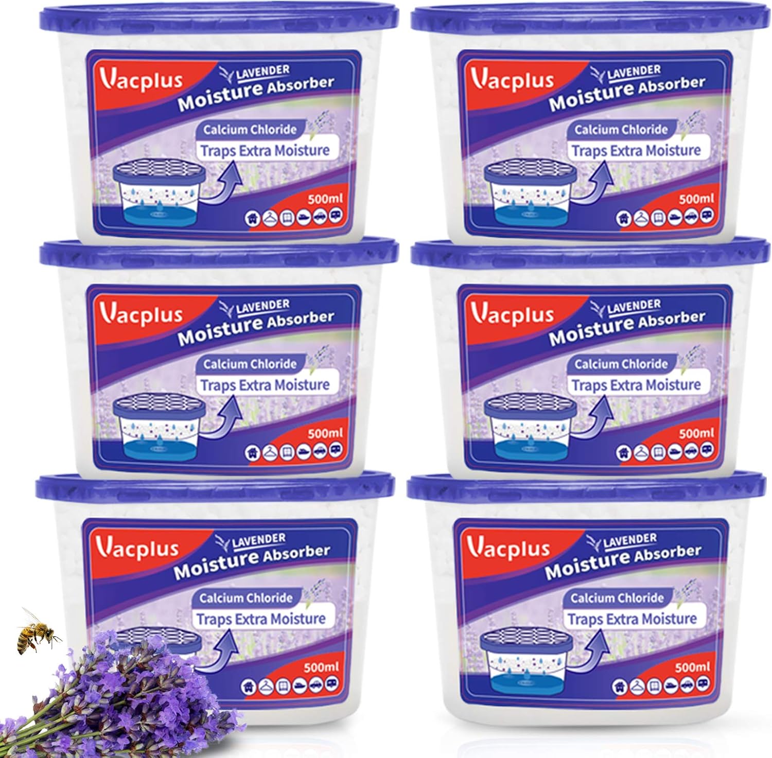 Vacplus Moisture Absorbers 6 Pack, 10.5 Oz Portable Humidity Absorber Boxes for Your Bathroom