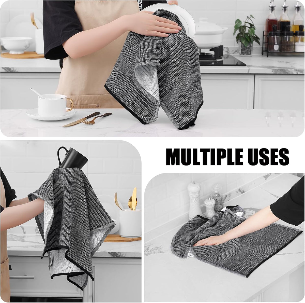 Homaxy Premium Kitchen Towels(18”x 28”, 6 Pack), Large Cotton Kitchen Hand Towels, Flat and Terry