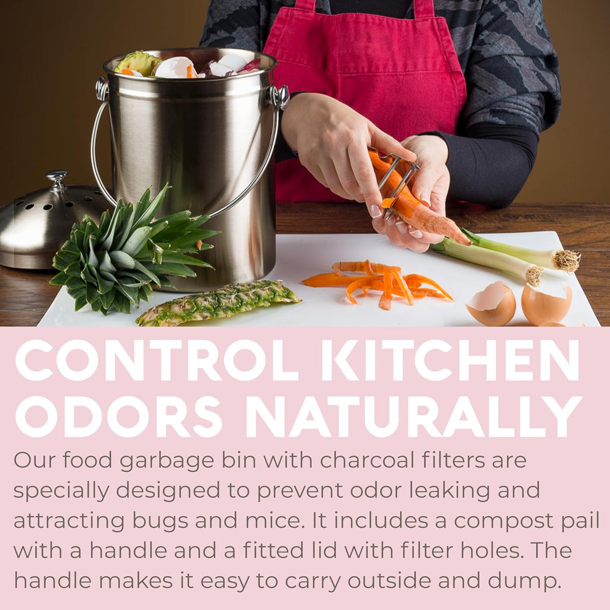 EPICA Countertop Compost Bin Kitchen | 1.3 Gallon | Odorless Composting Bin with Carbon Filters |