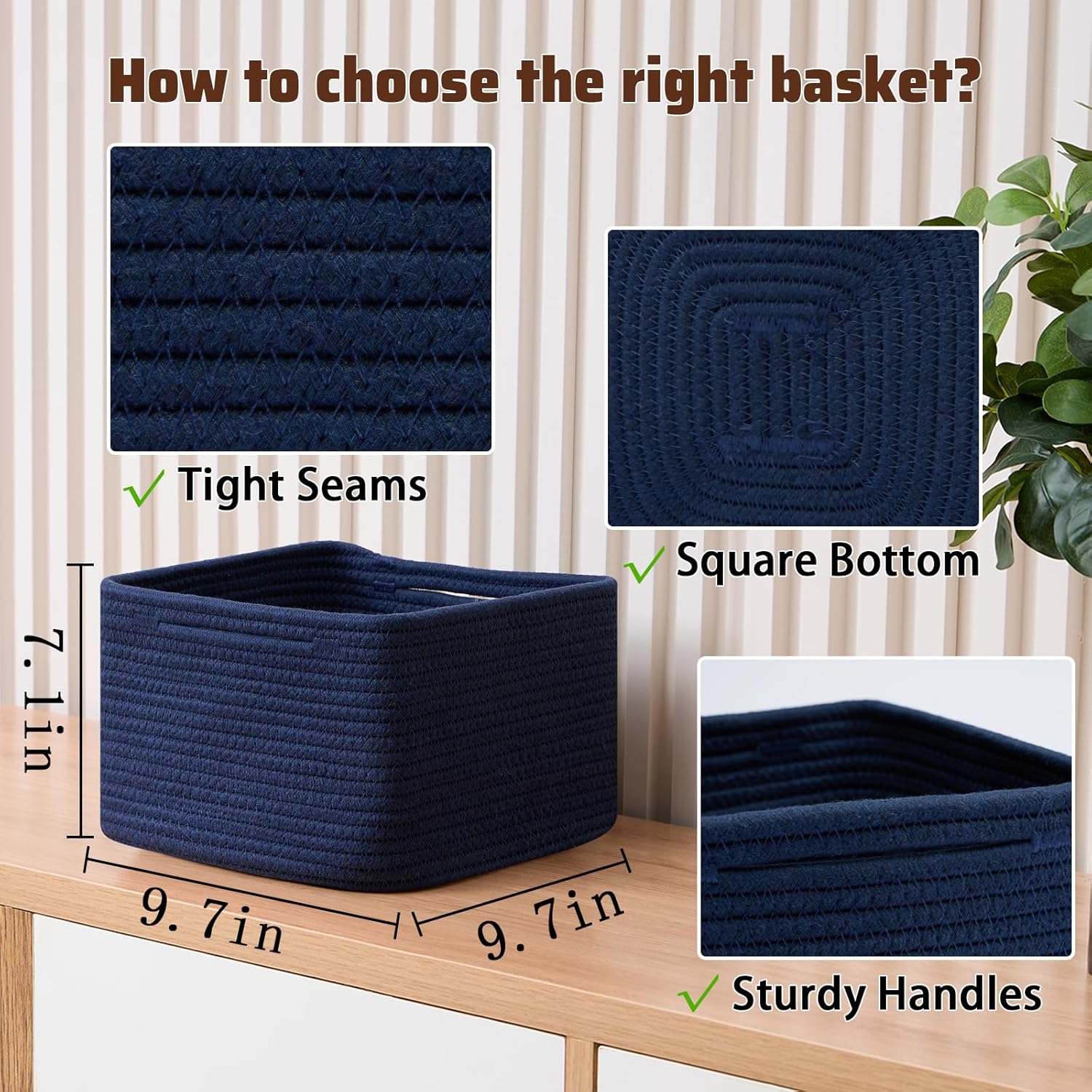 Small Organizing Baskets for Cubes Shelf, 9.7x9.7x7.1 Inch Rope Woven Storage Bins for Nursery