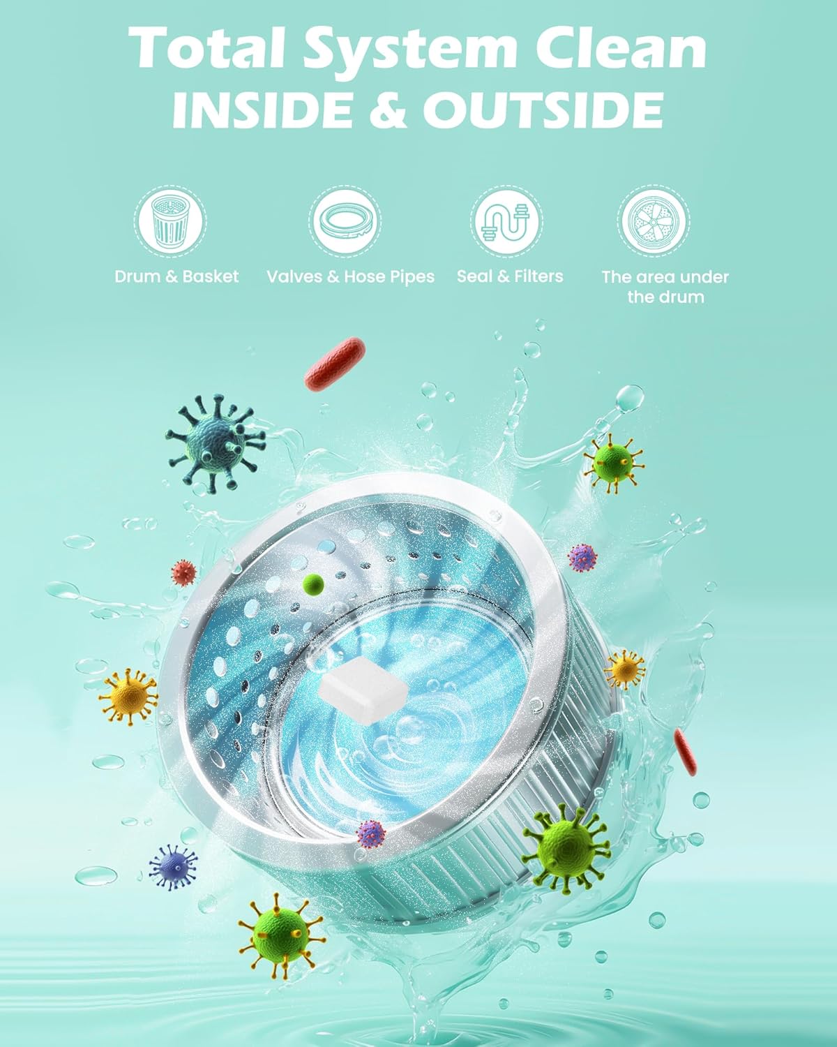 Washing Machine Cleaner Tablets: 40% Stronger Cleaning Power, Deep Cleaning Tablets For HE, Front