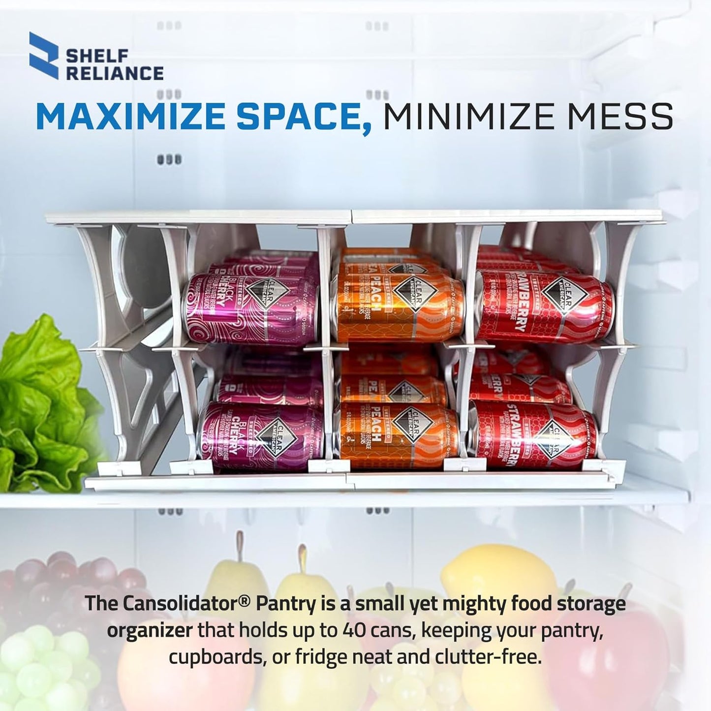 Shelf Reliance Cansolidator Pantry - 1-Pack Can Organizer for Pantry, Stackable Soda Can Storage