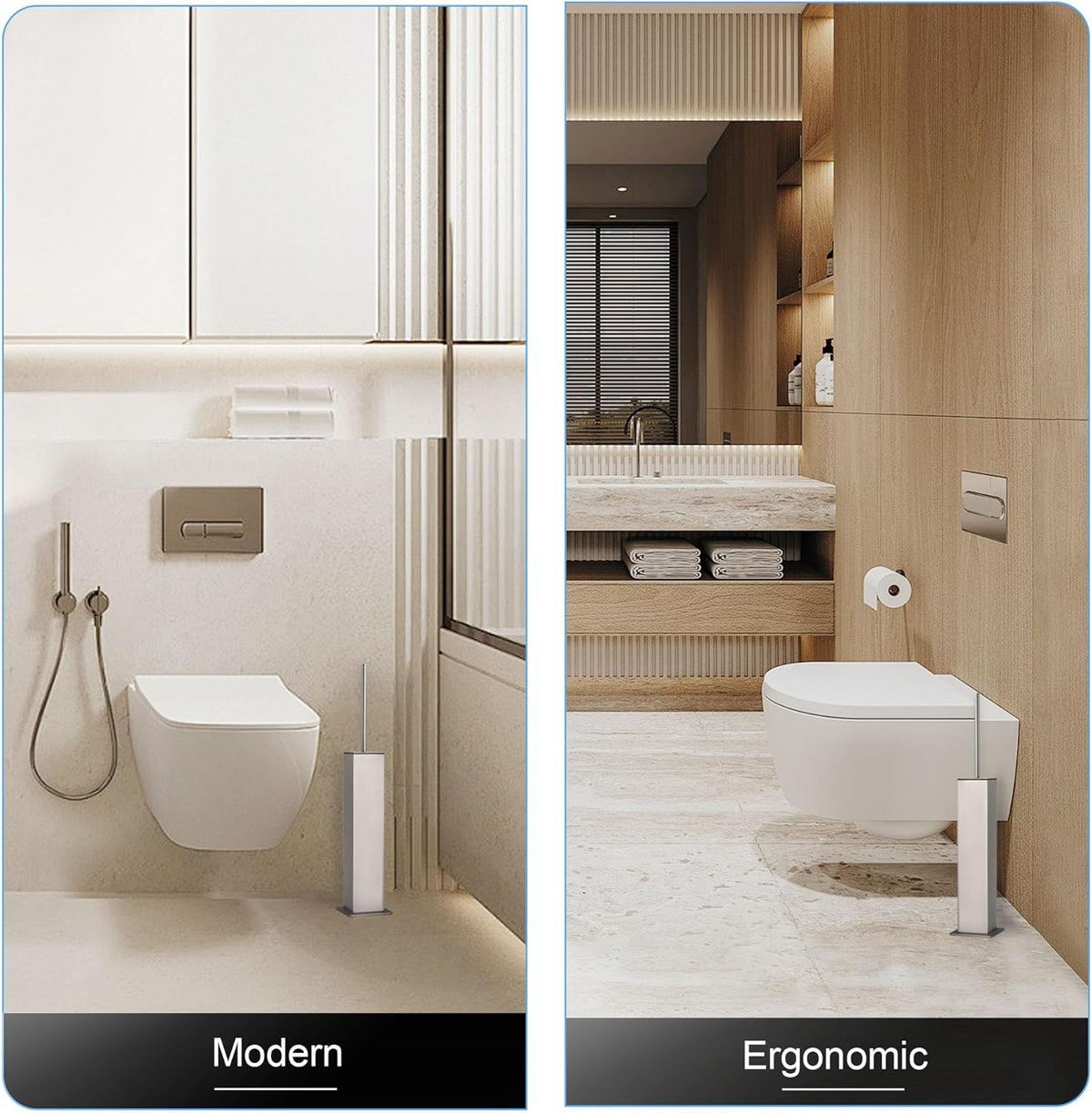 BVL Toilet Brush and Holder Set Brushed Nickel Stainless Steel 304 Square Freestanding Toilet Brush