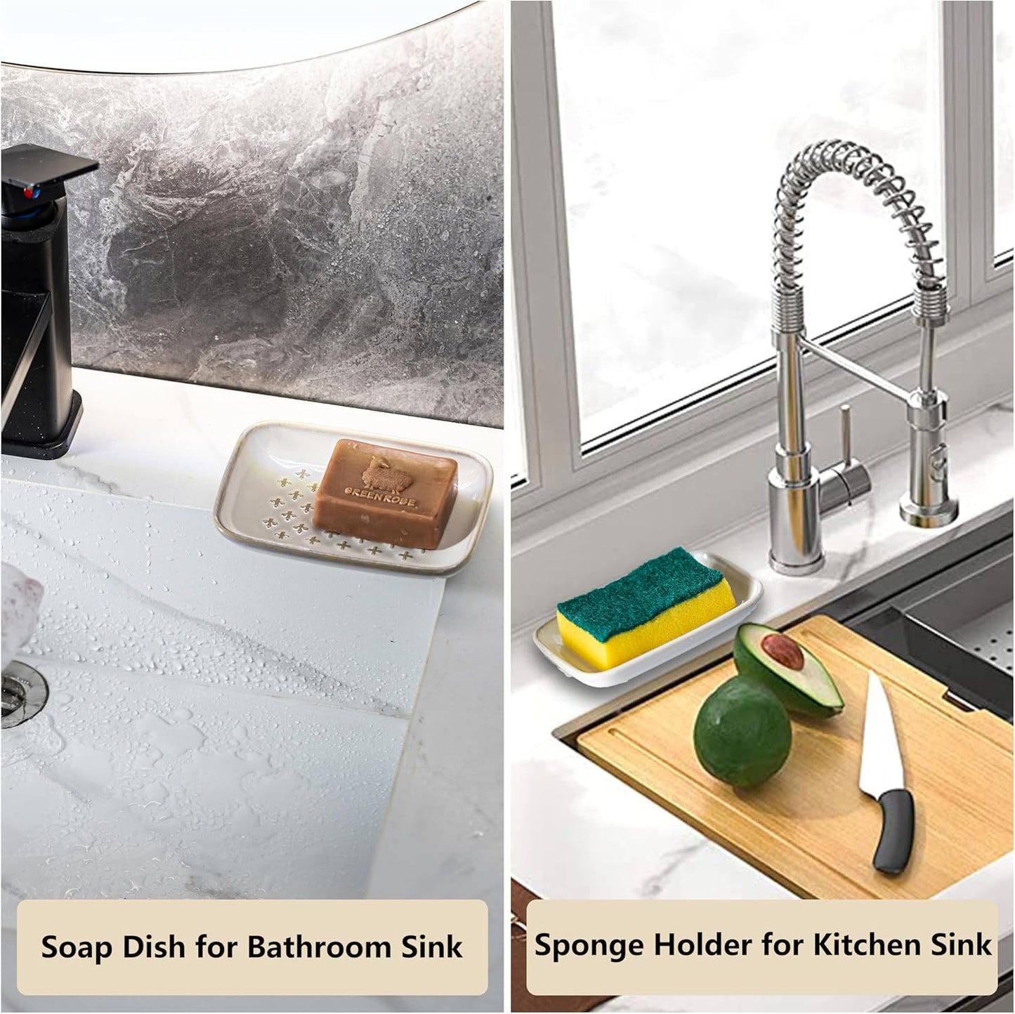Gomakren Soap Dish, Shower Soap Holder, Ceramic Soap Dishes for Bar Soap Sponge Shampoo, Soap Saver