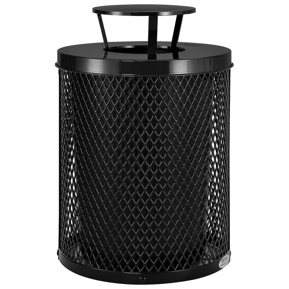 Global Industrial Outdoor Diamond Steel Trash Can with Rain Bonnet Lid and Plastic Liner, 36 Gallon