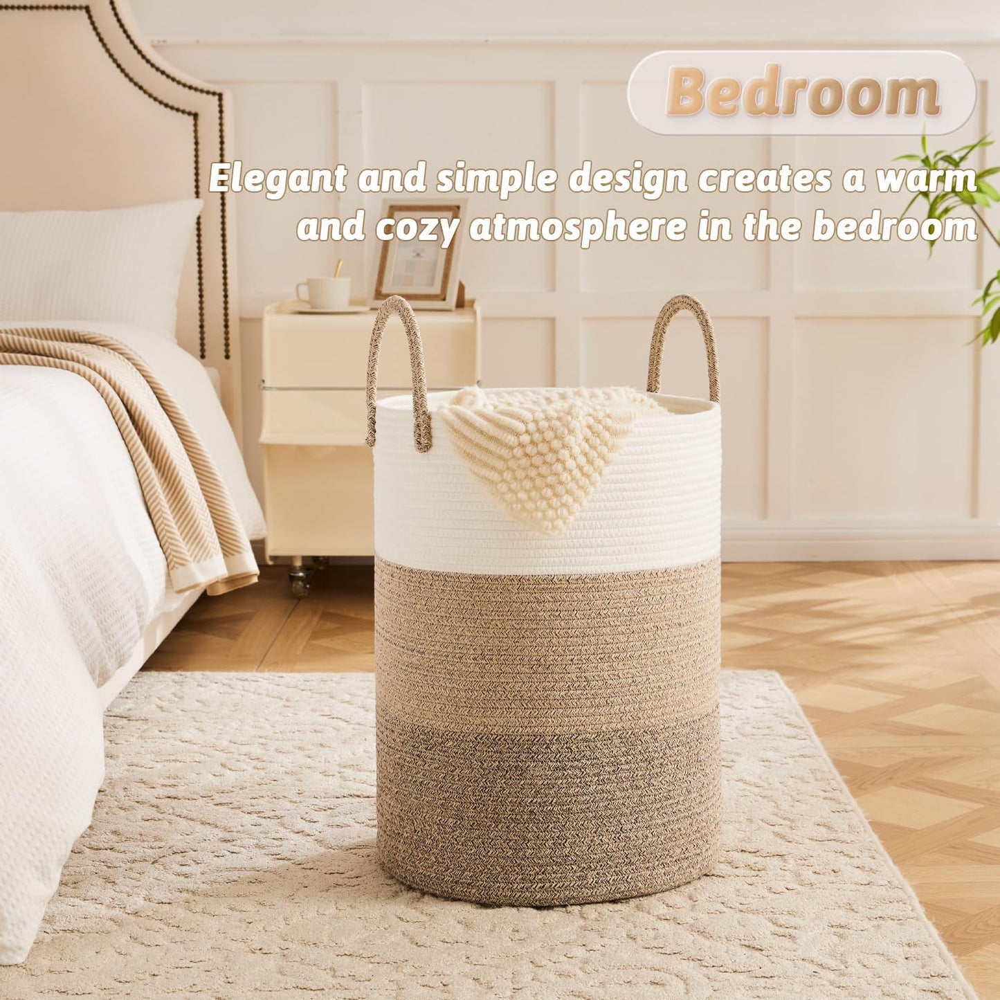 Laundry Basket,Woven Cotton Rope Laundry Hamper,80L for Decorative Storage of Dirty Clothes,Toys