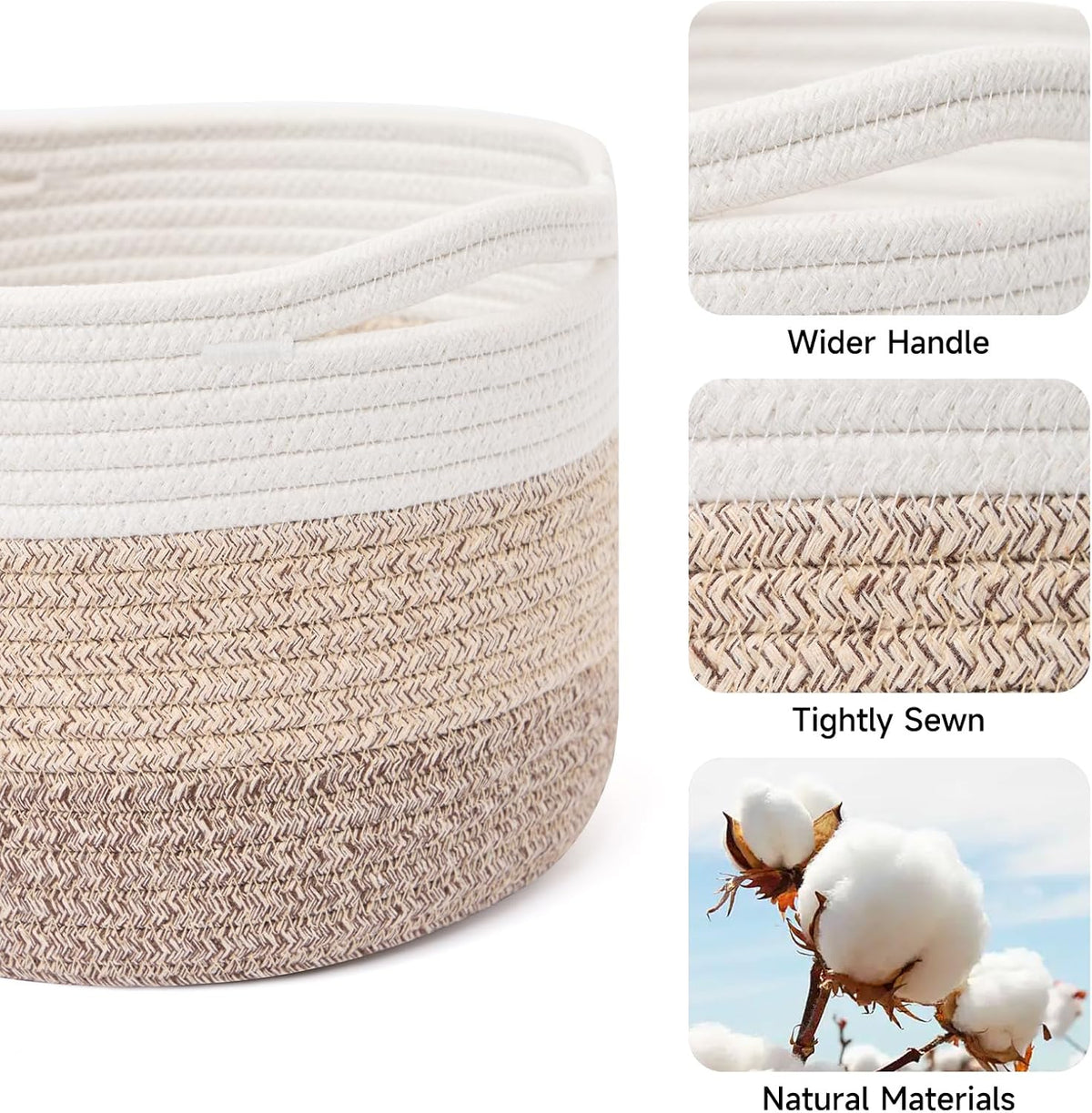 Small Basket for Organizing | Cube Shelf Closet Storage Baskets | 9.7×9.7×7.1” | Woven Rope Gift