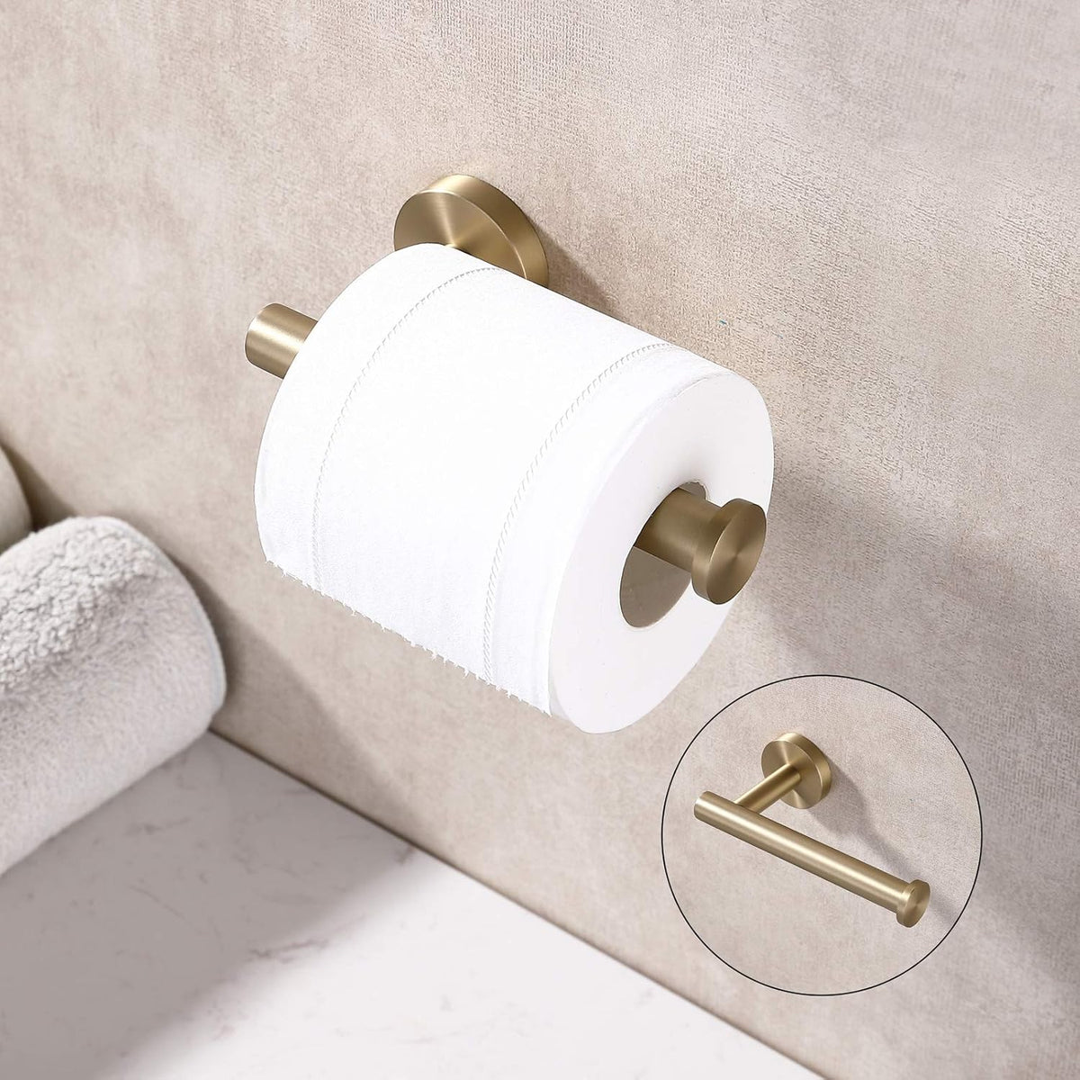 TASTOS Brushed Gold Toilet Paper Holder SUS304 Stainless Steel, Modern Round Tissue Roll Holders