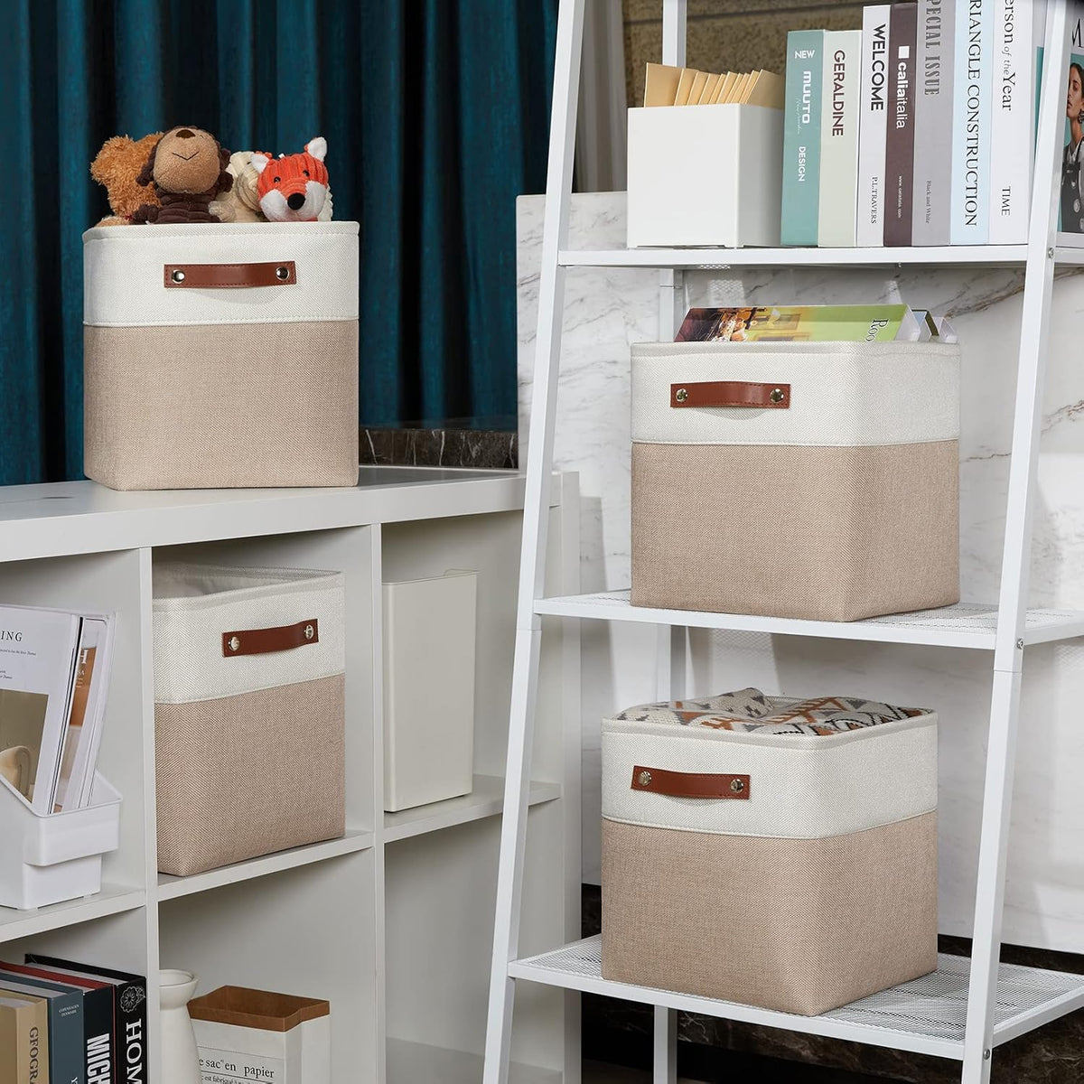 DULLEMELO 11 inch Cube Storage Bins, Large Collapsible Grey Storage Baskets for Square Cubes