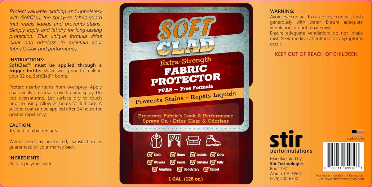 Extra Strength Fabric Protector Spray Prevents Stains and Repels Liquids. SoftClad Guards