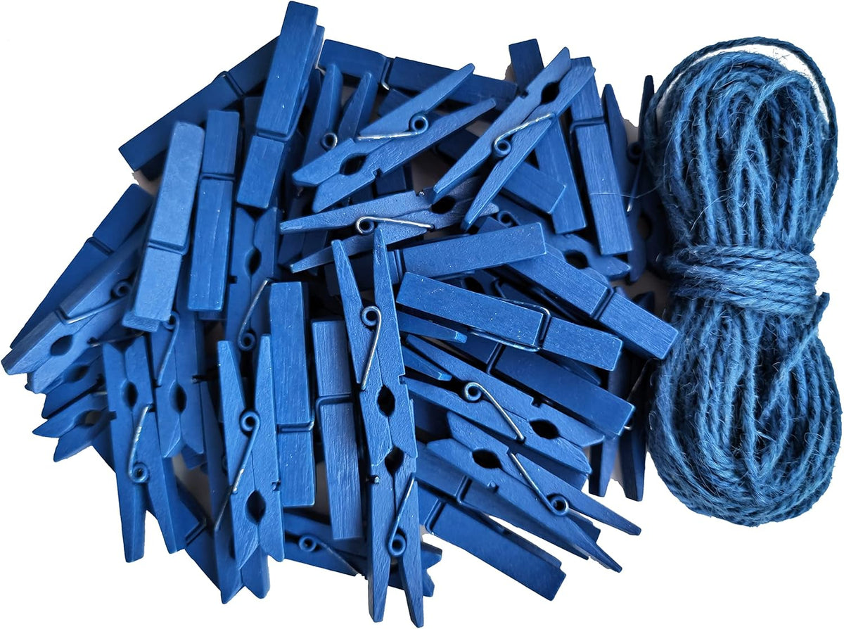 1.9 Inch Blue Clothespins Wall Decor Hang Pictures Artwork Kitchen Clips for Chip Bags with Sturdy