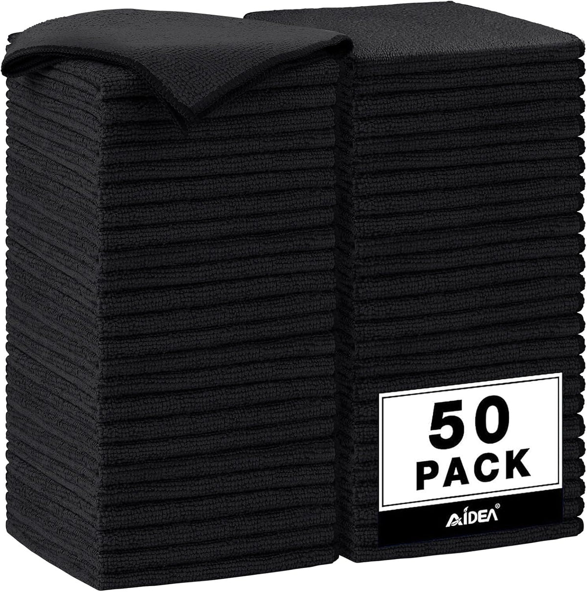 AIDEA Microfiber Cleaning Cloth Black 50PK, Microfiber Towels for Cars, Premium Car Cloths, Dusting