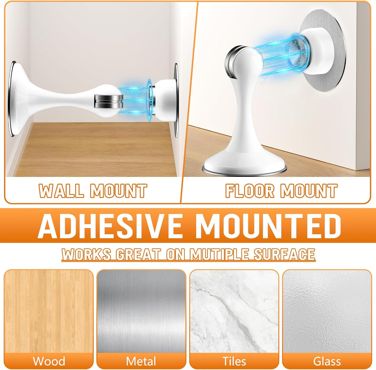 Crosize Magnetic Door Stoppers 2 Pack, Stainless Steel Door Catch for Wall and Floor Mounting, Door