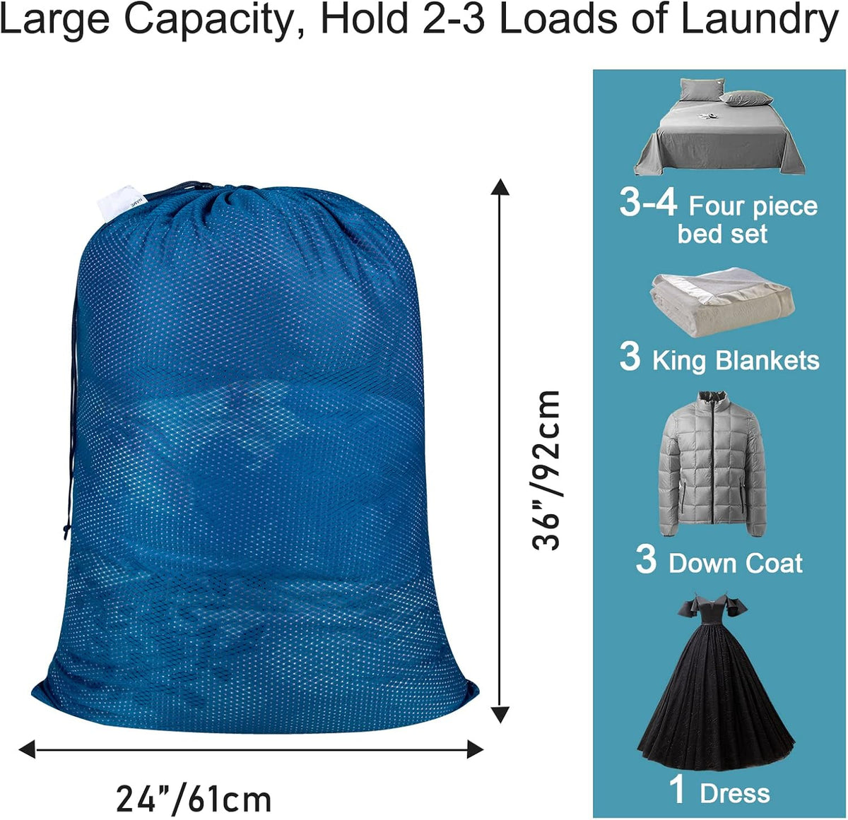 Polecasa Diamond Mesh Laundry Bags, 24 x 36 inches Heavy Duty Mesh Laundry Bag with ID Tag and