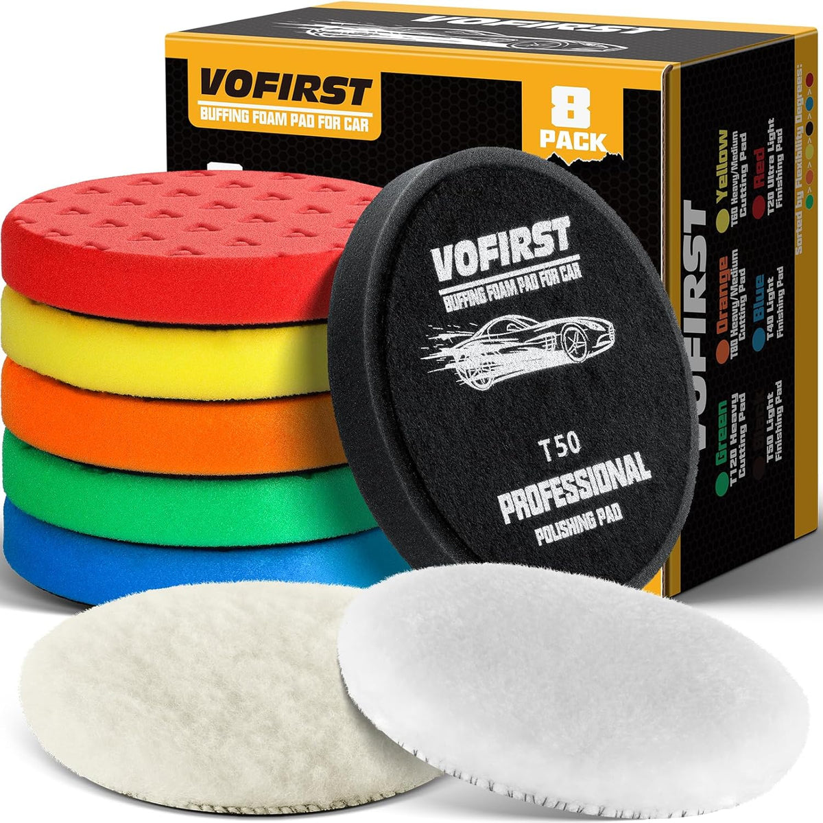 7.5 Inch Buffing Polishing Pads, 8 Pcs Buffing Pads, Car Compound Buffing Sponge Pads and Woolen