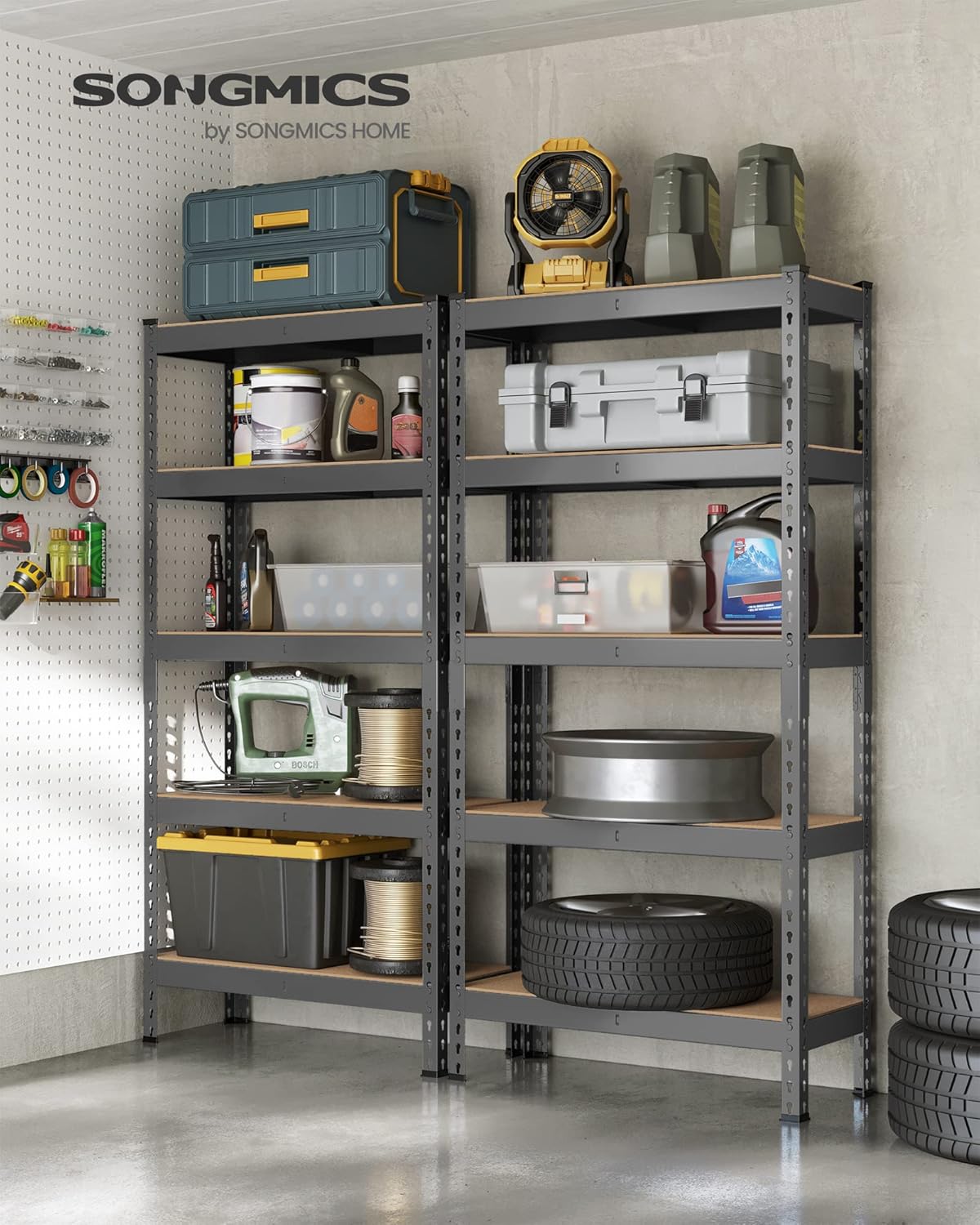 SONGMICS 5-Tier Storage Shelves, Load 2310 lb, Set of 2 Garage Storage, Boltless Assembly