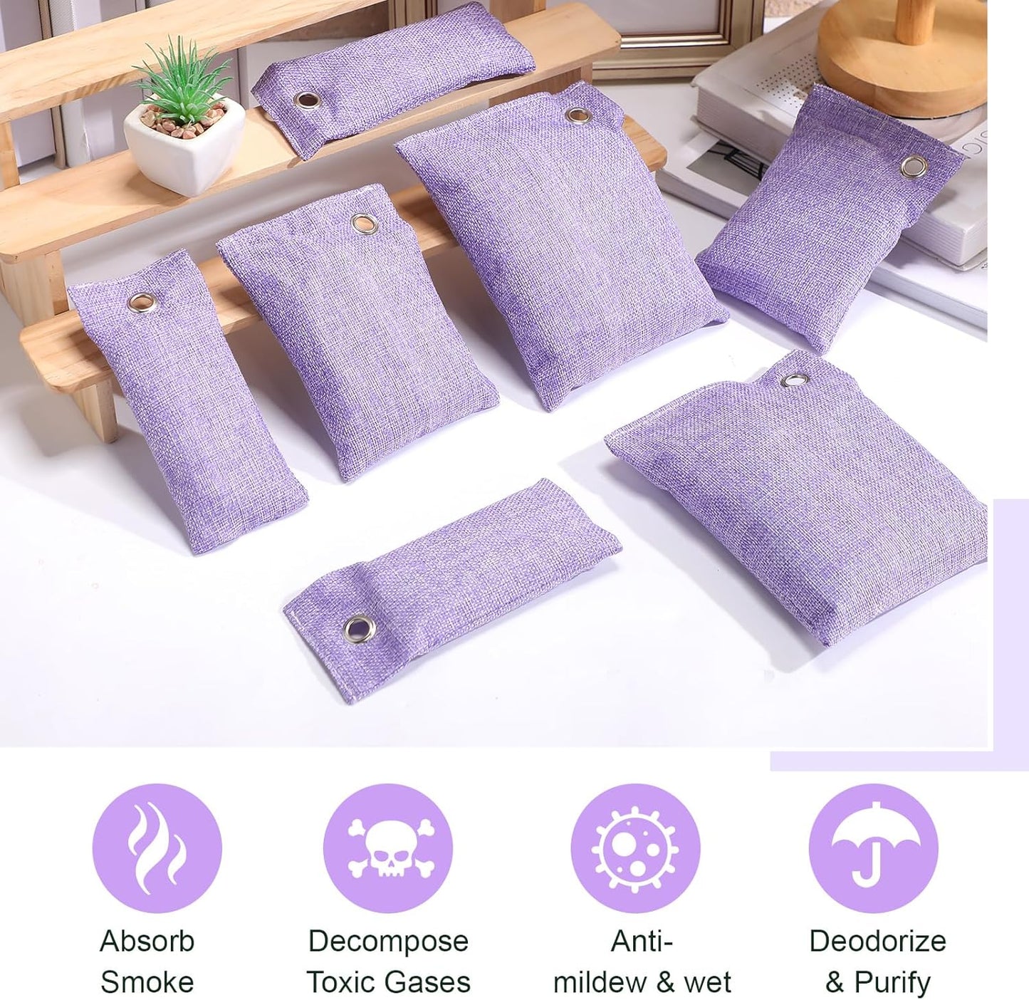 Nuanchu 24 Pcs Activated Charcoal Odor Absorber 50g/100g/200g, Air Purifying Bamboo Charcoal Bags
