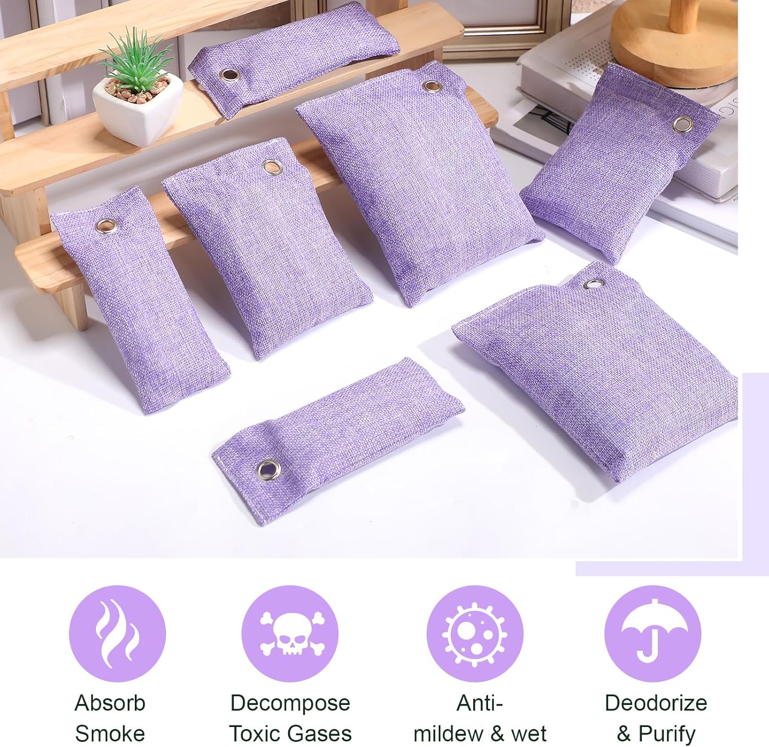 Nuanchu 24 Pcs Activated Charcoal Odor Absorber 50g/100g/200g, Air Purifying Bamboo Charcoal Bags