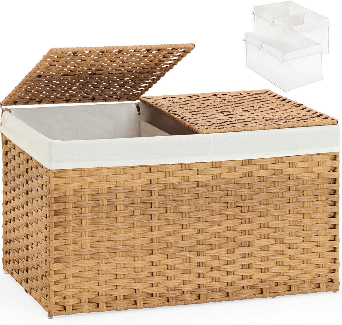 Storage Basket with Lid Rattan Storage Basket with 2 Separate Lid, 27.8 Gallon (105 L) 25.2 * 15.4