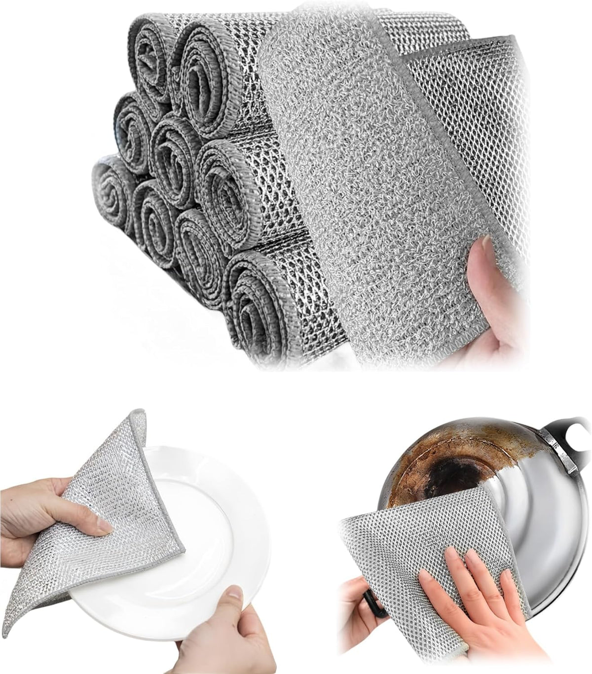 Stainless Steel Scrubber and Cleaning Rags - Non Scratch Wire Dishcloth for Washing Dishes, Steel