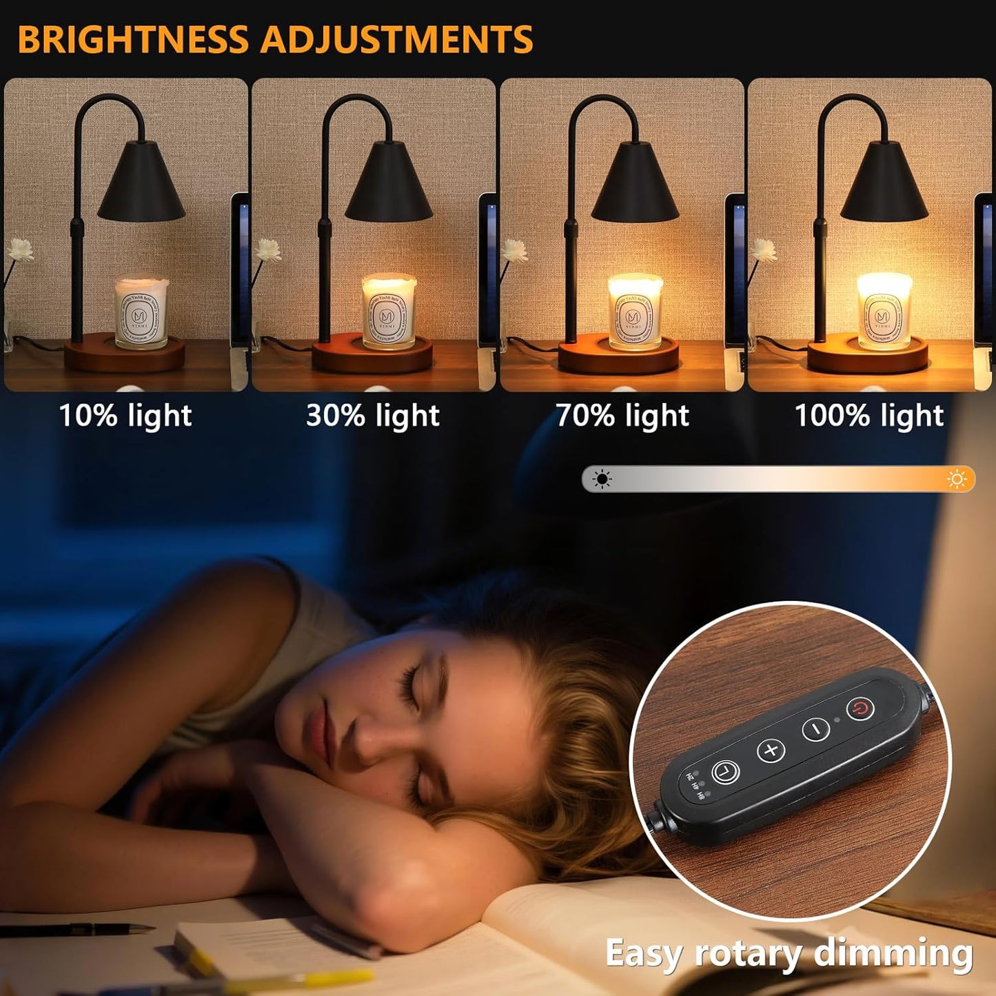 Black Candle Warmer Lamp with Timer and Dimmer,Mother's Day/Birthday/Christmas Gifts for