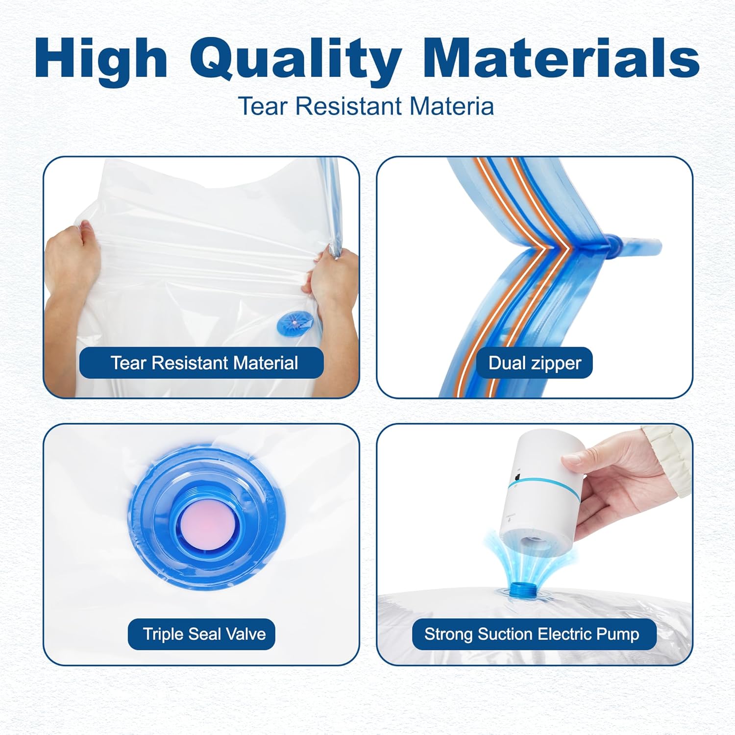 HOUSE DAY 30 Pack Vacuum Storage Bags with Electric Pump, 4 Sizes + 2 Roll-Up (5 Each), Space Saver