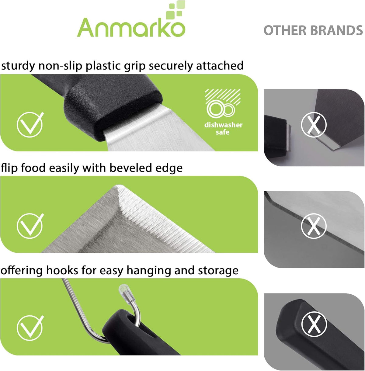 Metal Spatula Set Stainless Steel and Scraper - Professional Chef Griddle Spatulas Set of 6 - Heavy