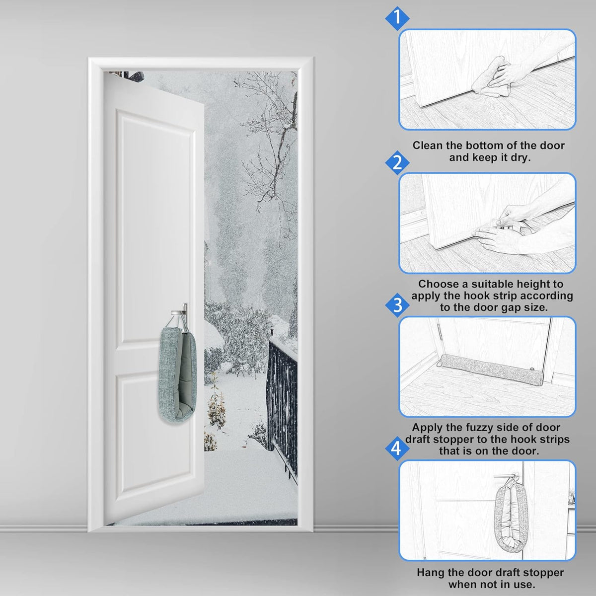 NABOWAN Weighted Door Draft Stopper - Triangular Gap Filler Blocks Bottom Up to 3”, Under Door
