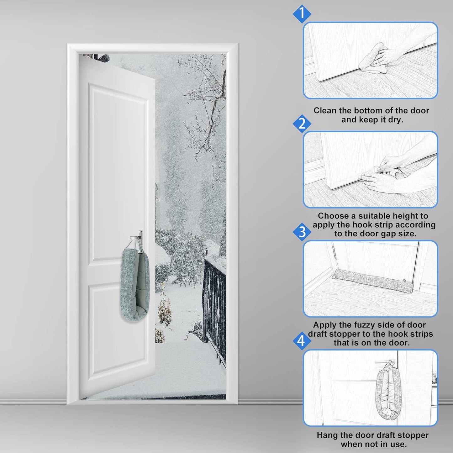 NABOWAN 36" Weighted Under Door Draft Stopper -Triangular Door Draft Blocker with Hook Loops for