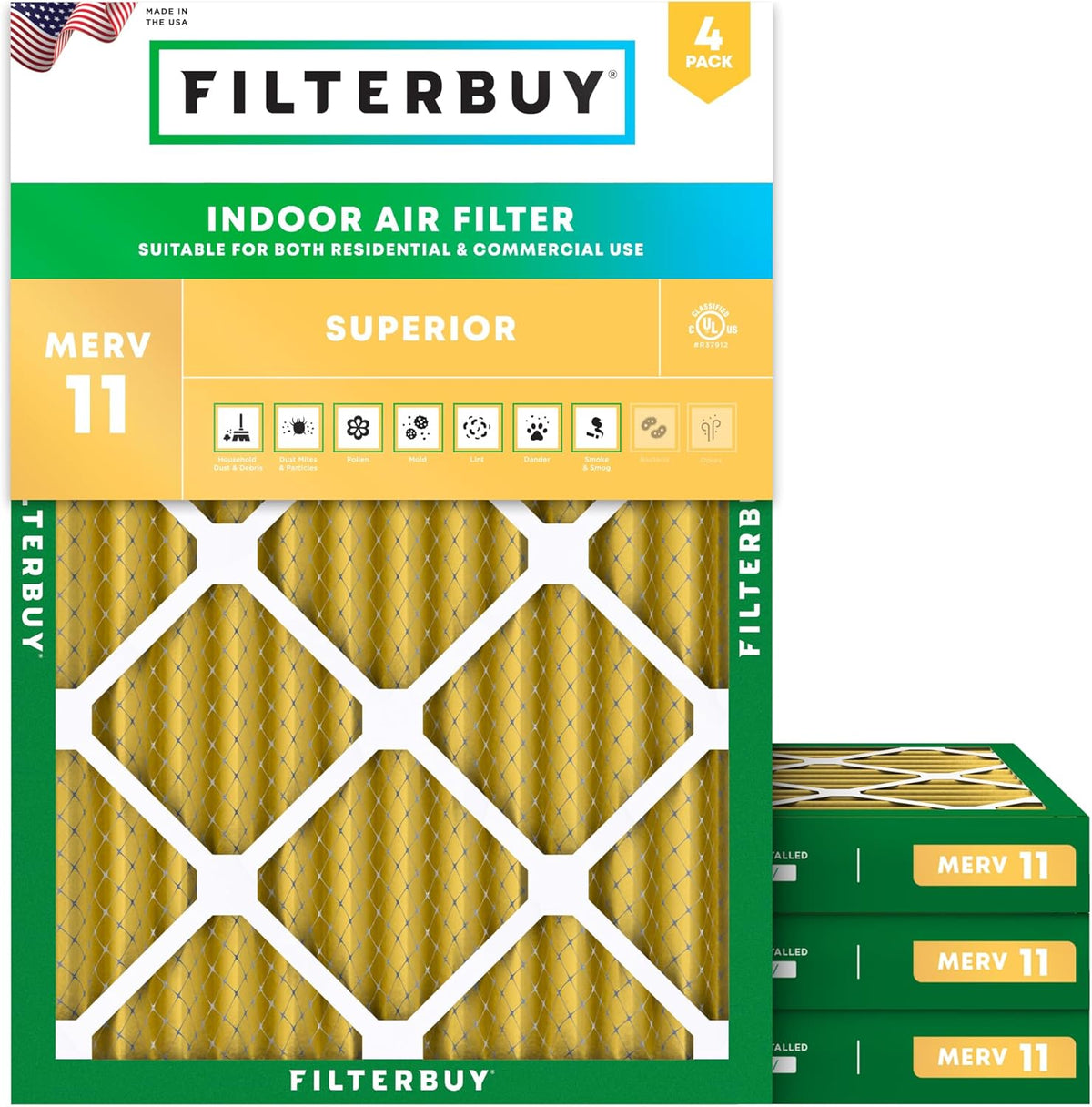 Filterbuy 24x28x2 Air Filter MERV 11 (MPR 1200) Allergen Defense Replacement (4-Pack)