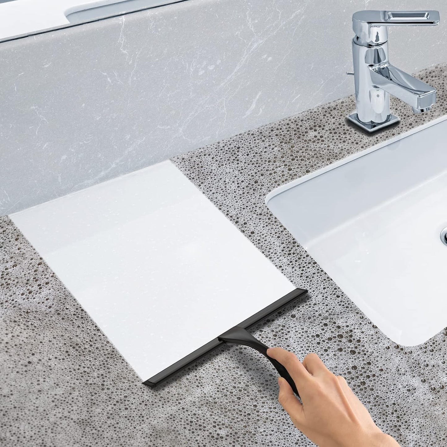 All-Purpose Stainless Steel Shower Squeegee for Shower Doors with 2 Adhesive Hooks, Bathroom