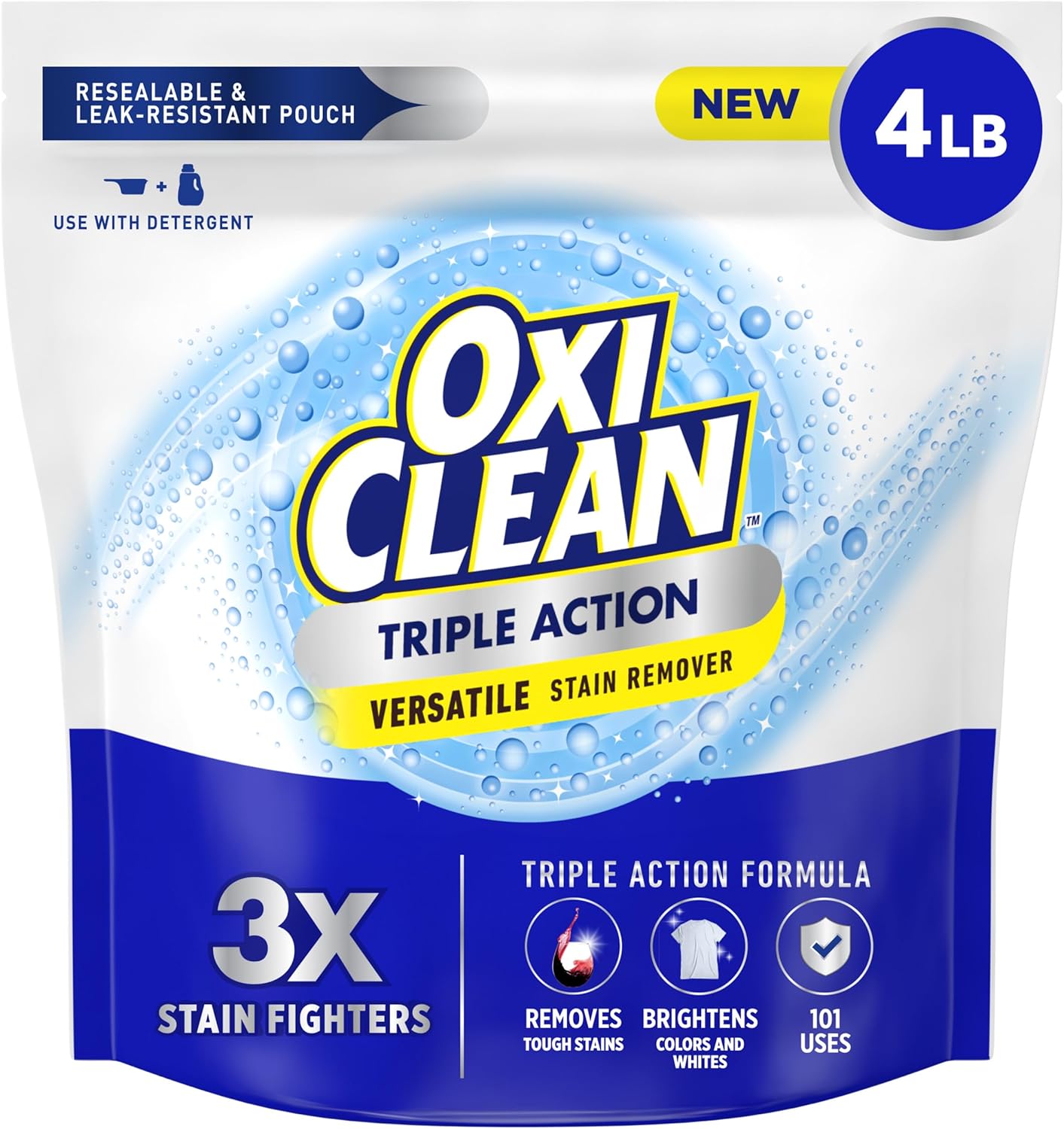 OxiClean Triple Action Versatile Stain Remover Powder, Use with Detergent, Removes Tough Stains