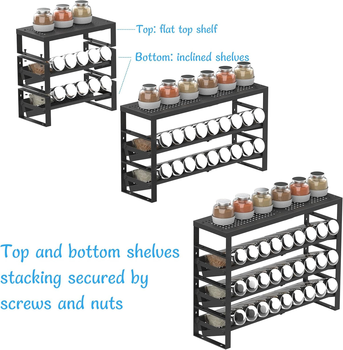 Expandable, Stackable, Adjustable Spice Rack kitchen Organizer,Metal Pantry Storage Shelves
