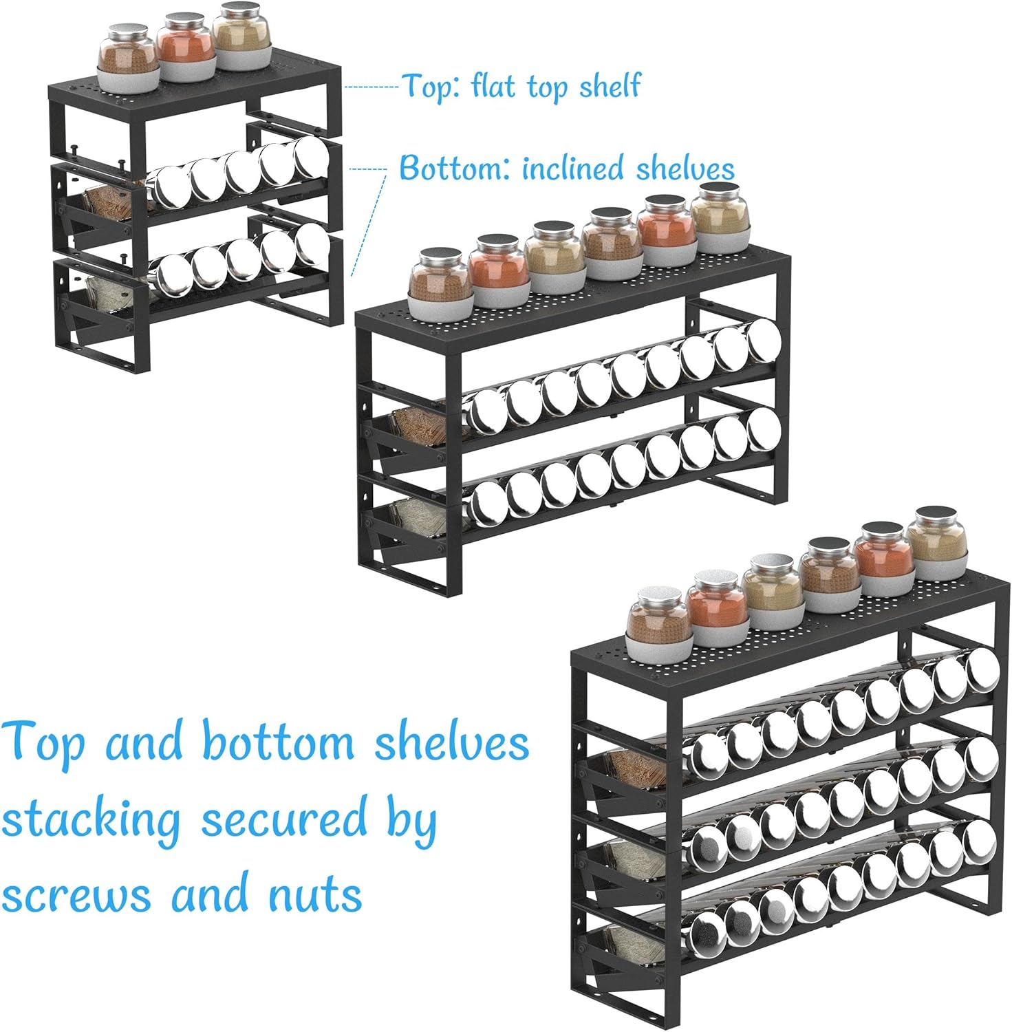 Expandable, Stackable, Adjustable Spice Rack kitchen Organizer,Metal Pantry Storage Shelves