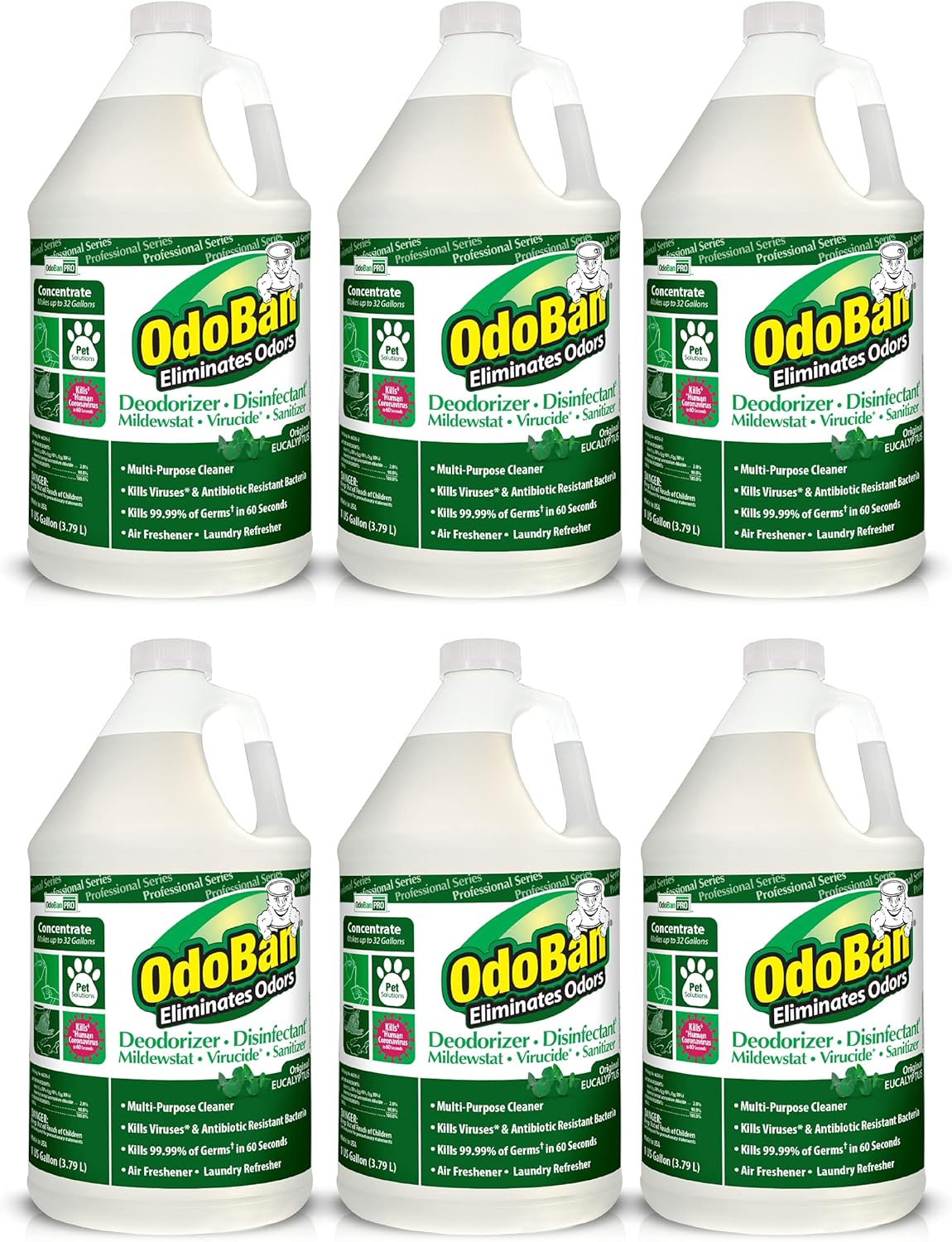 OdoBan Professional Disinfectant and Odor Eliminator Concentrate, 6-Pack, 1 Gallon Each, Original