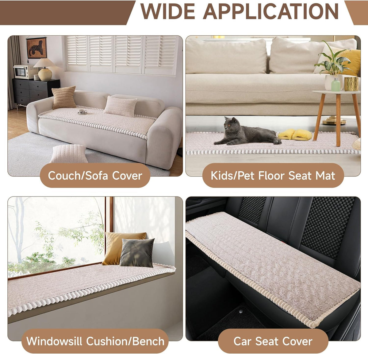 OTOB Sofa Covers for 3 Cushion Couch Washable, All Seasons Fuzzy Non Slip Kids & Pet Friendly Dog