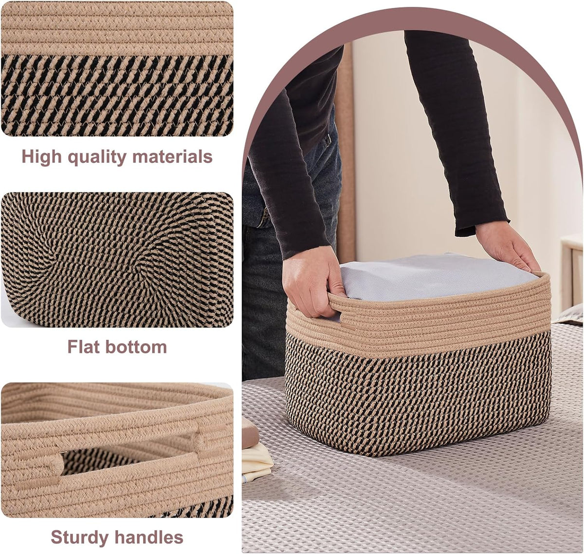 OIAHOMY 4 Pack Storage Baskets for Organizing, Basket for Shelves with Handle, Woven Baskets for