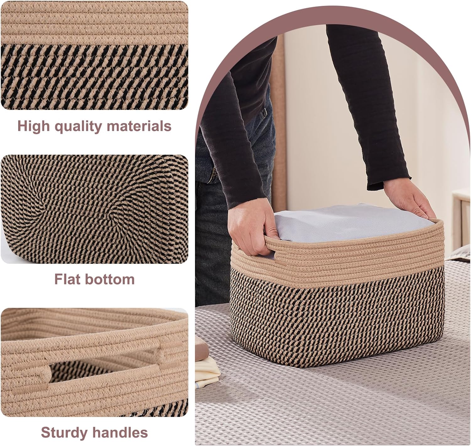OIAHOMY 4 Pack Storage Baskets for Organizing, Basket for Shelves with Handle, Woven Baskets for