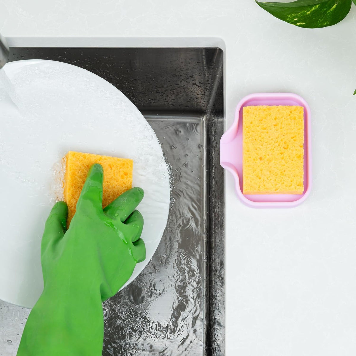 Zulay Small Silicone Sponge Holder (4.9x3.3”) – Space-Saving Sink Organizer Tray for Sponge, Soap
