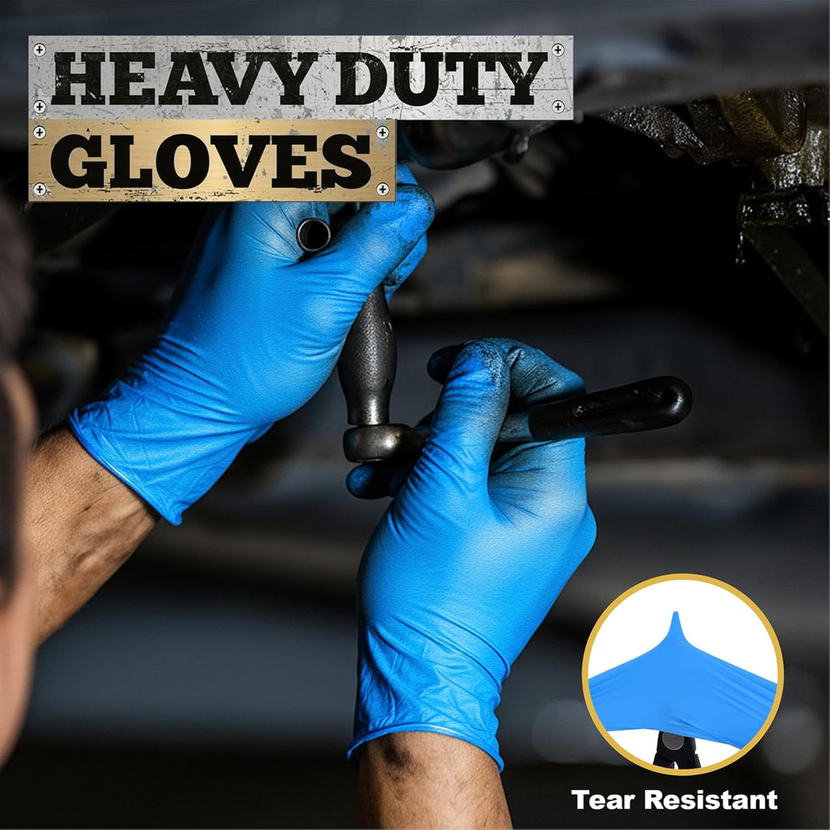 TitanFlex Heavy-Duty Blue Nitrile Gloves, 6-mil, Fully Textured, Mechanic Disposable Gloves