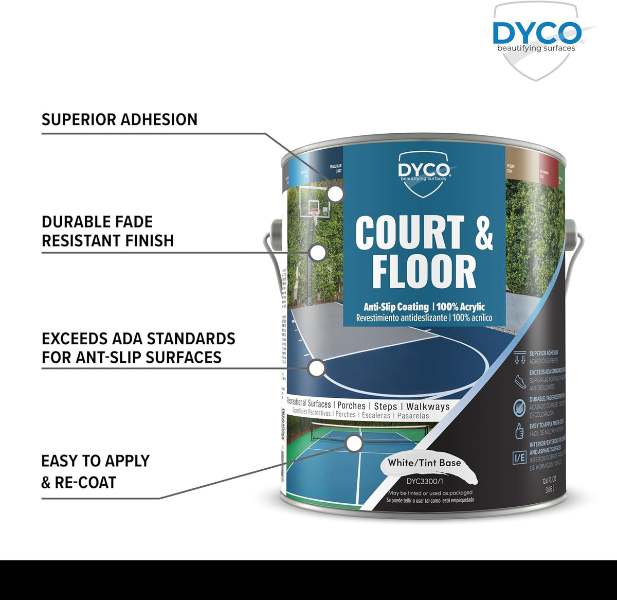 DYCO Court & Floor Anti-Slip Coating - Slip-Resistant Pavement, Cement & Concrete Paint for
