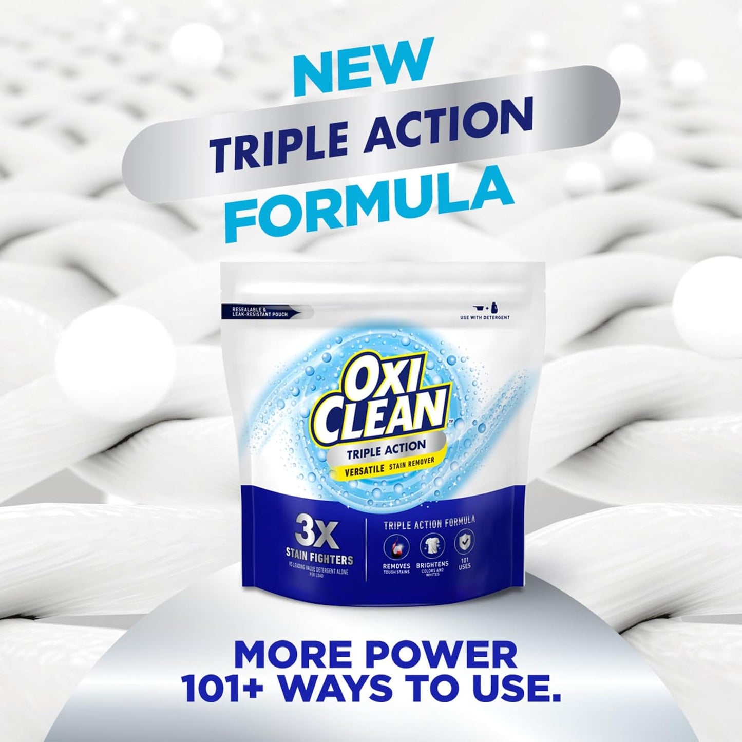 OxiClean Triple Action Versatile Stain Remover Powder, Use with Detergent, Removes Tough Stains