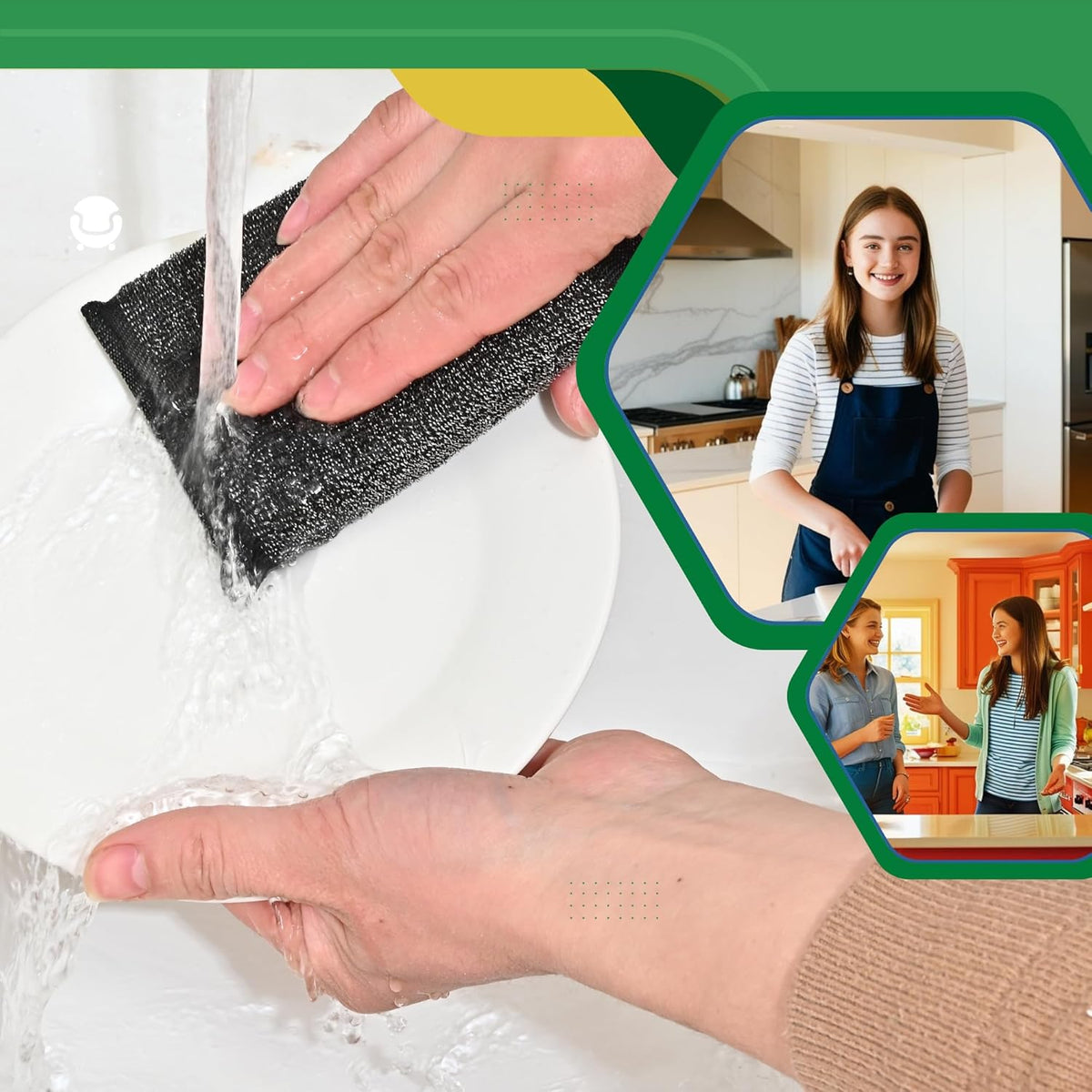 Steel Wool Scrub Sponges Kitchen, Reusable Dish Scrubber Sponge, for Pots, Pans, Gentle and Scratch