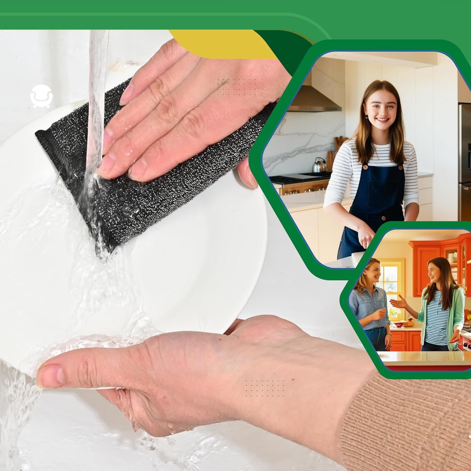 Steel Wool Scrub Sponges Kitchen, Reusable Dish Scrubber Sponge, for Pots, Pans, Gentle and Scratch