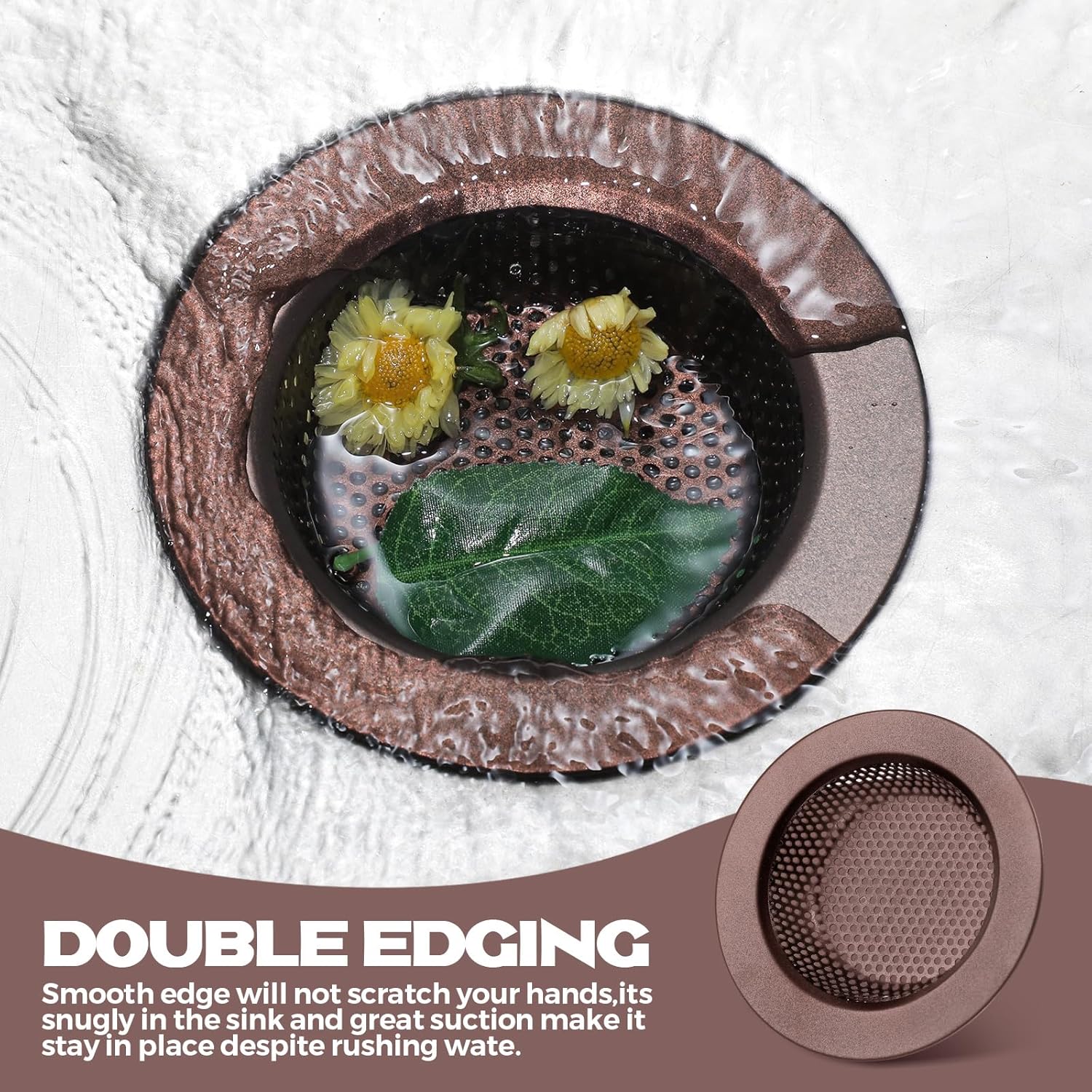 Retisee 2 Pcs Sink Strainer Stainless Steel Kitchen Sink Drain Strainer Basket Cover Mesh Hair Food