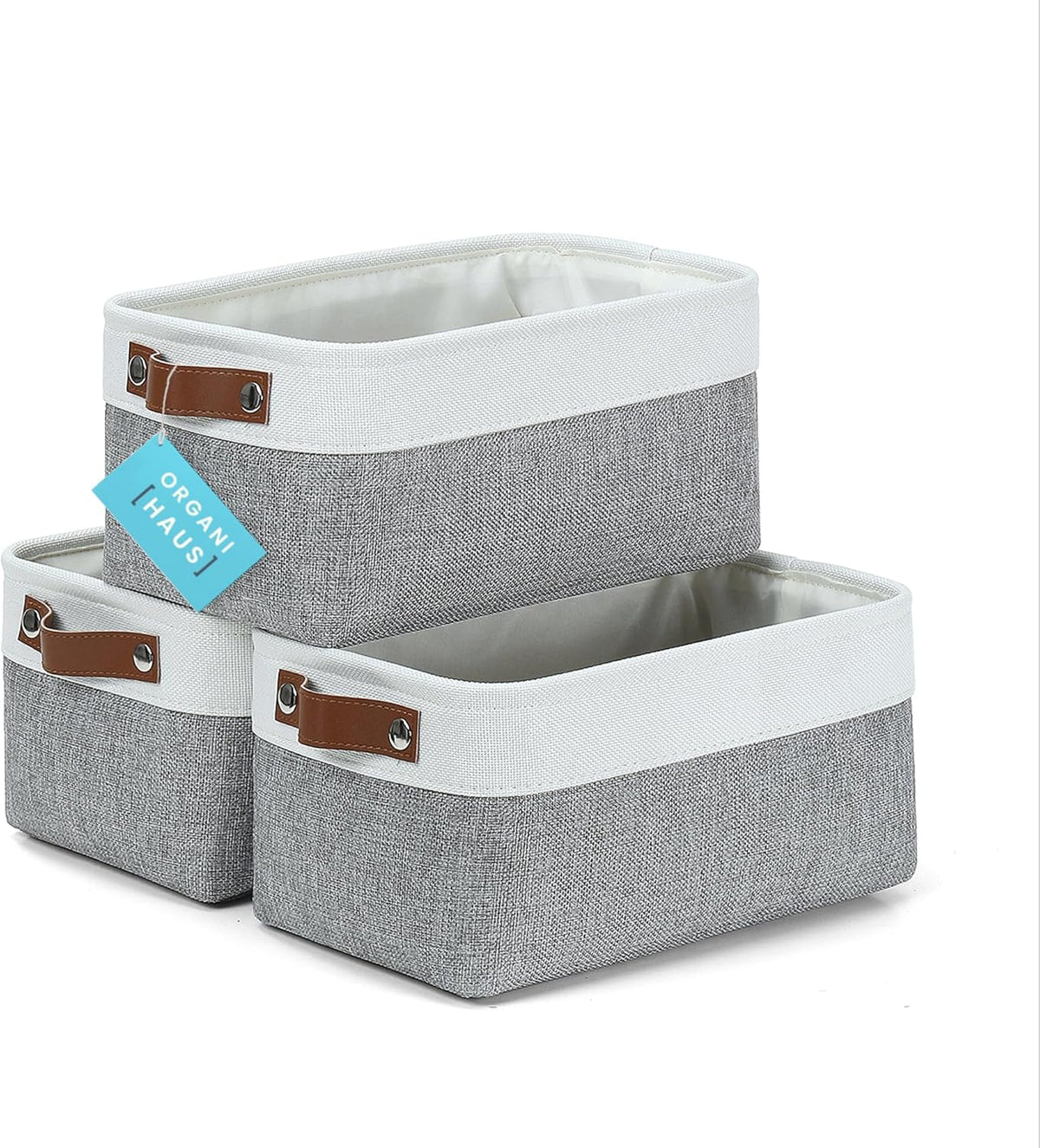 OrganiHaus Small Fabric Storage Bins for Shelves 3 Pack, 12x8in Closet Storage Bins for Shelves
